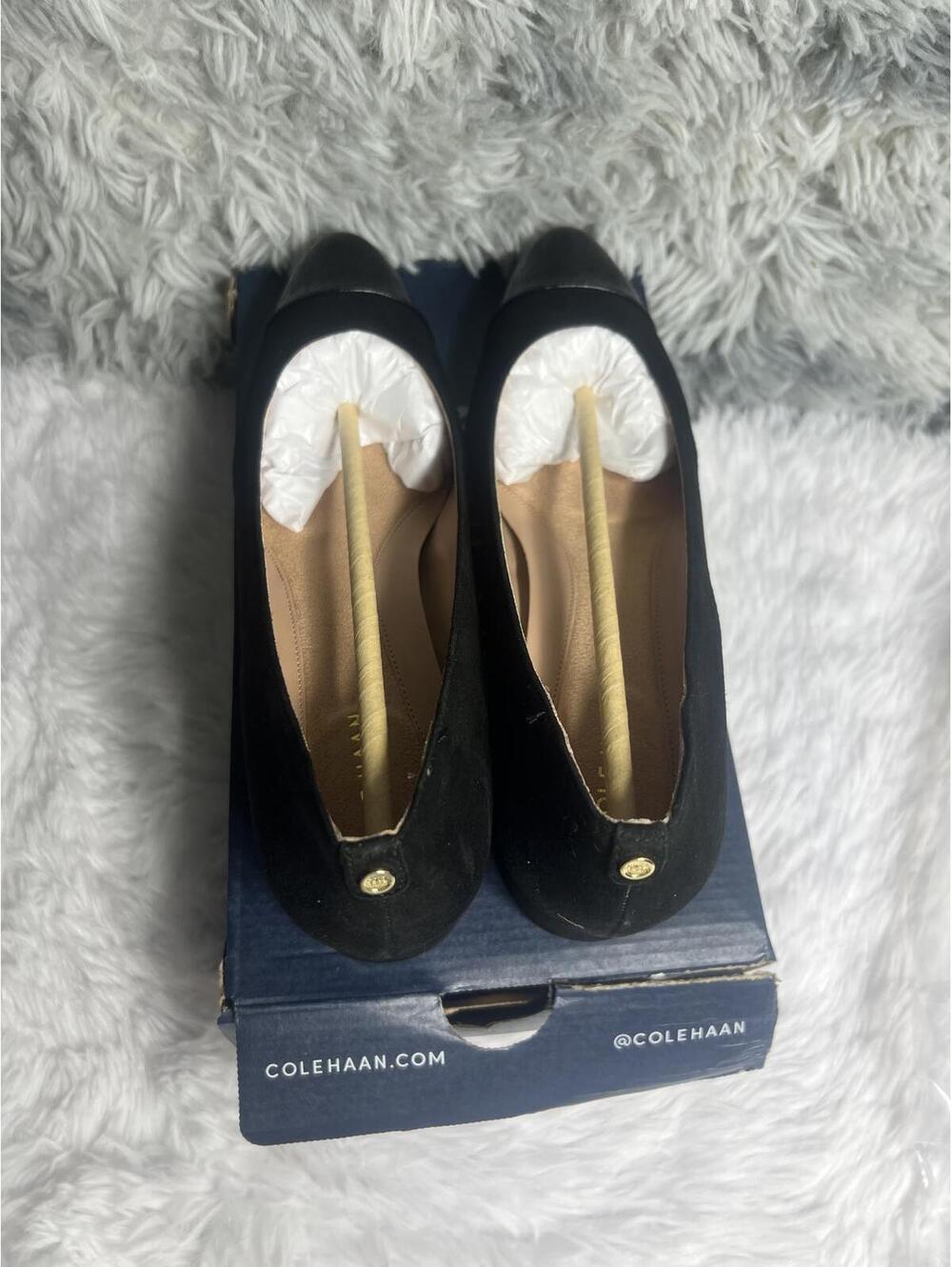 Cole Haan Black Low Block Heel Pumps with Croc-Embossed Toe - Picture 8 of 9